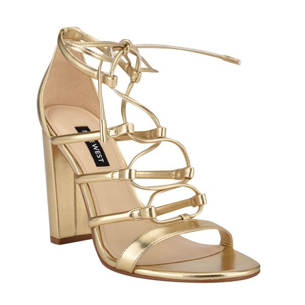 Nine West Maeko Strappy Gold Heeled Sandals | Ireland 51G77-5R21